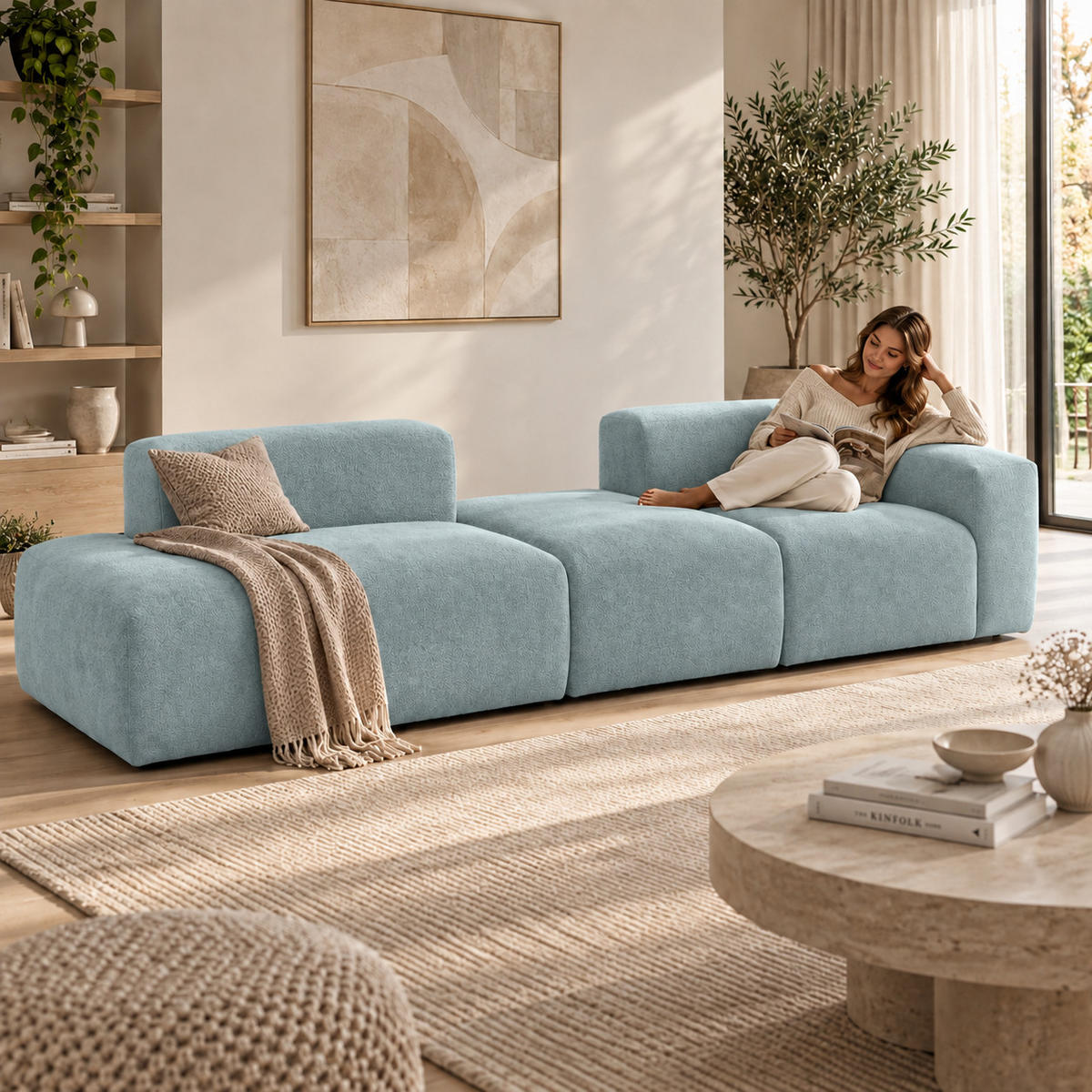 Muffo 4-SITZER modulares Sofa HEAVEN SET 4 Links, Breite 335 cm Webstoff Blaugrau jetzt nur online ➤