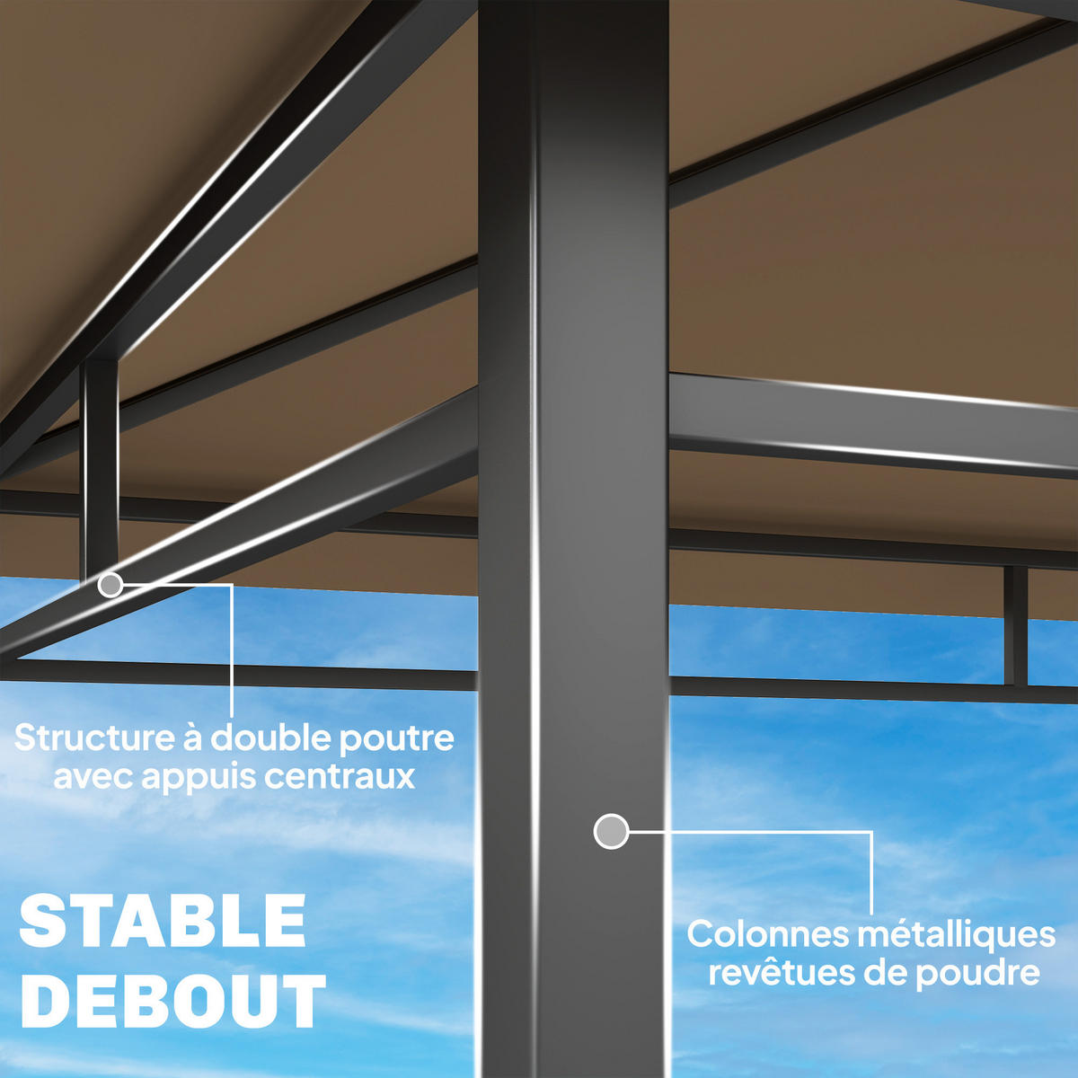 GRILLPAVILLON DE-12741 245/146/255 cm Doppeldach, 2 Seitenregale Braun - Braun, Metall (146/255/245cm) - ComfortXL