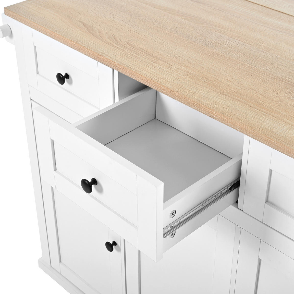 KÜCHENINSEL 112x46.2-76.2x92.7 cm Weiß mit Ausziehplatte & Mülleimer-Fach - Weiß, Holzwerkstoff (112/92.7/76.2cm) - Modfu