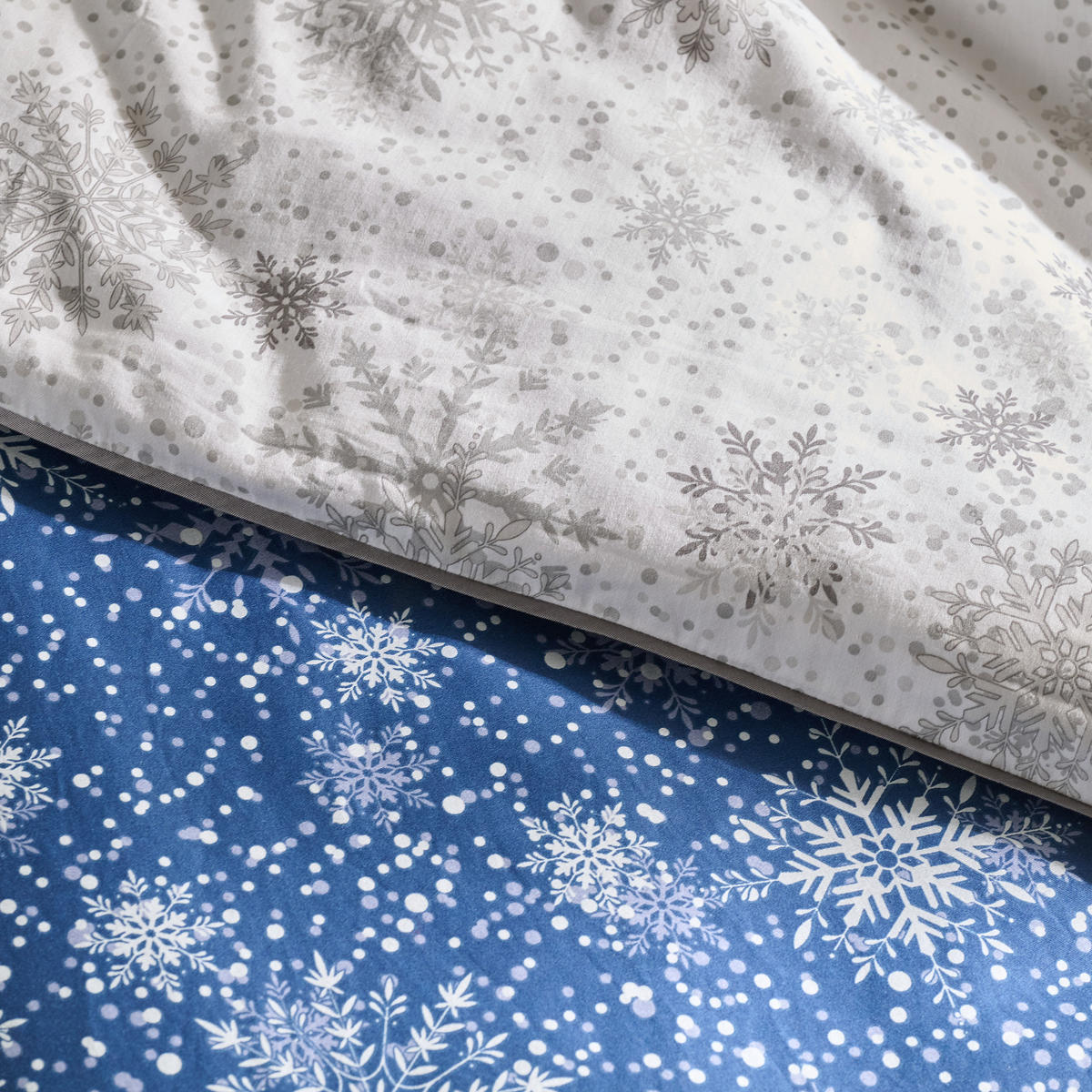 BETTWÄSCHE Satin SNOWF, 160x200 cm, Dunkel Blau, Winter Weihnachten Bettbezug, Weihnachtsdeko, Christmas, Weihnachtsmotiv - Dunkelblau, Textil (160/200cm) - home&you