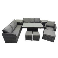 GARTENMÖBELSET mit 3 Hocker Höhenverstellbarer Esstisch 10-Sitzer Grau - Dunkelgrau/Grau, Glas/Kunststoff - Fimous