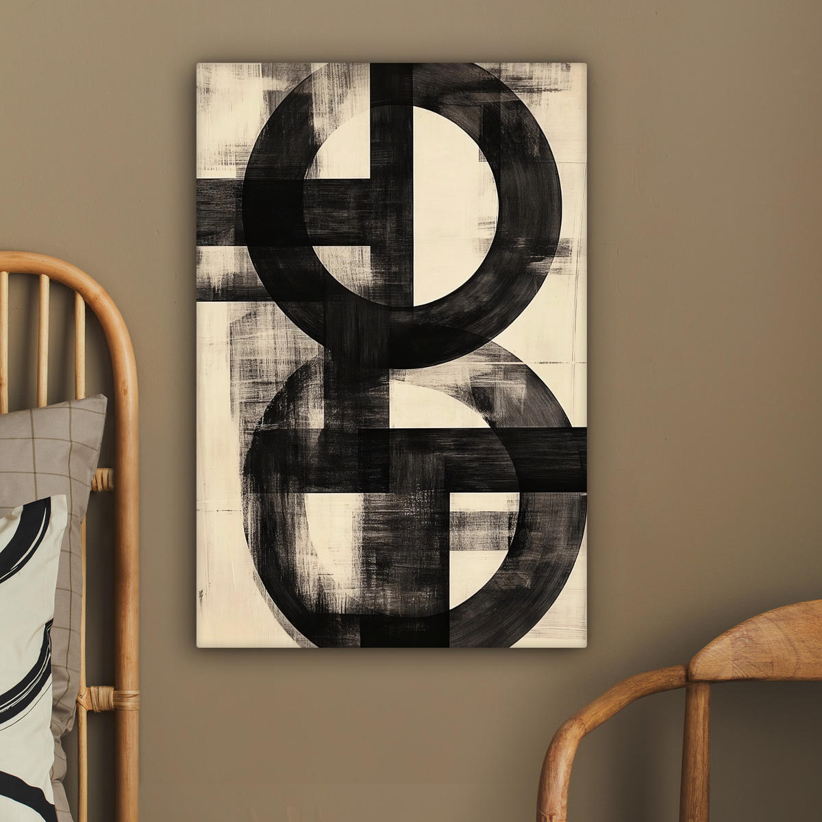 LEINWANDBILD Kreise - Balken - Schwarz - Abstrakt Wanddeko Schlafzimmer 60x90 cm - Schwarz, Textil (60/90cm) - MuchoWow