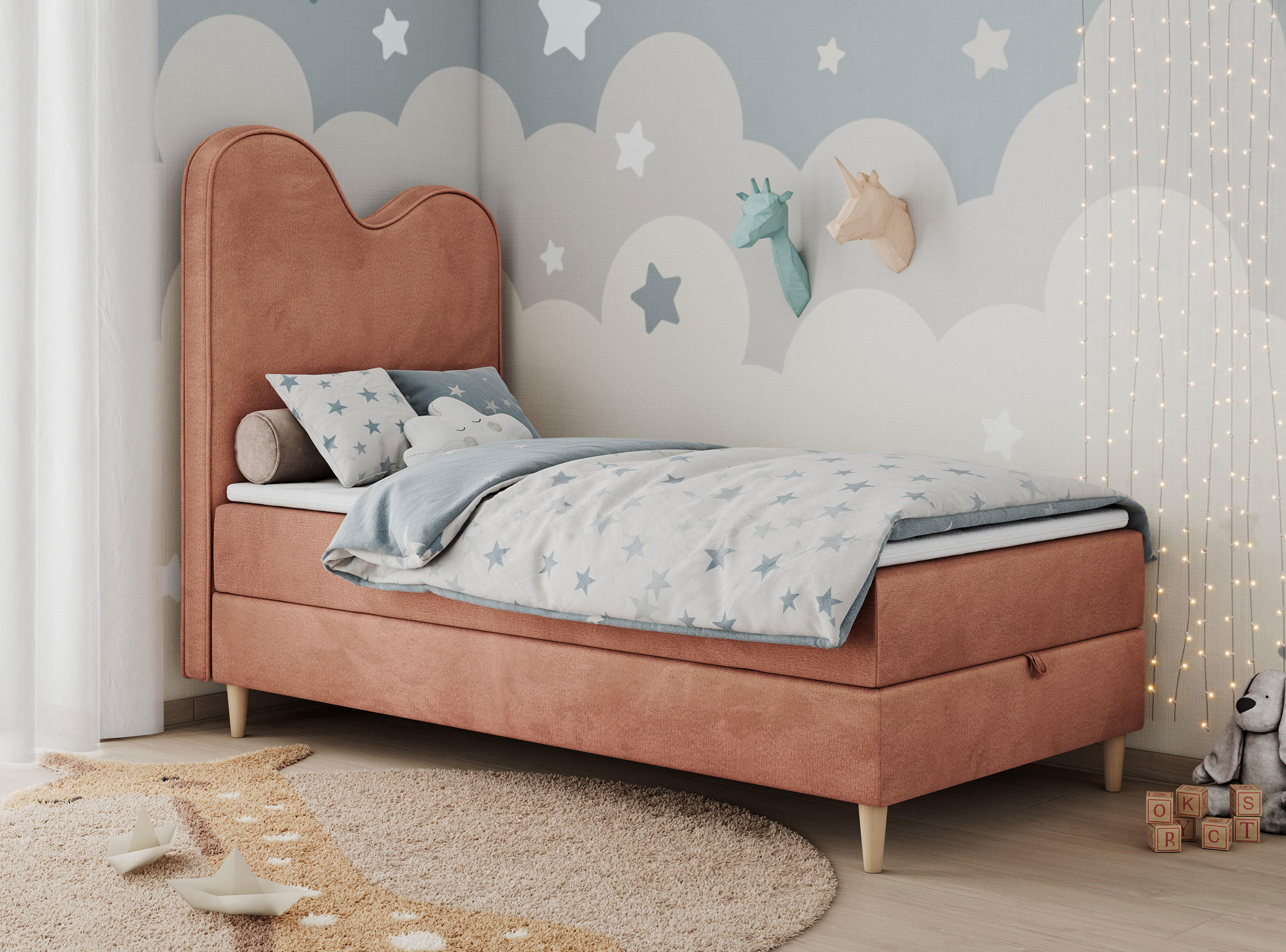 BOXBETT FLOW 90/180 Hellrosa Velvet hydrophob - H3 - Hellrosa, Holz/Textil (90/180cm) - MKS