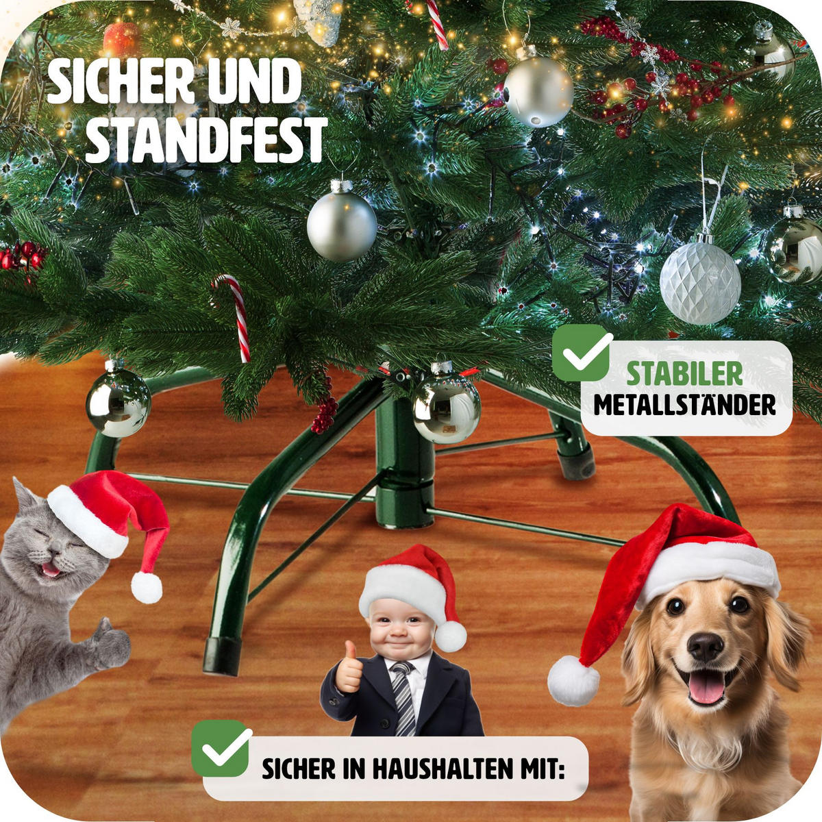 WEIHNACHTSBAUM ,inklusive Metallständer mit Kunststoffkappen,grün - Grün, Kunststoff (140cm) - tectake