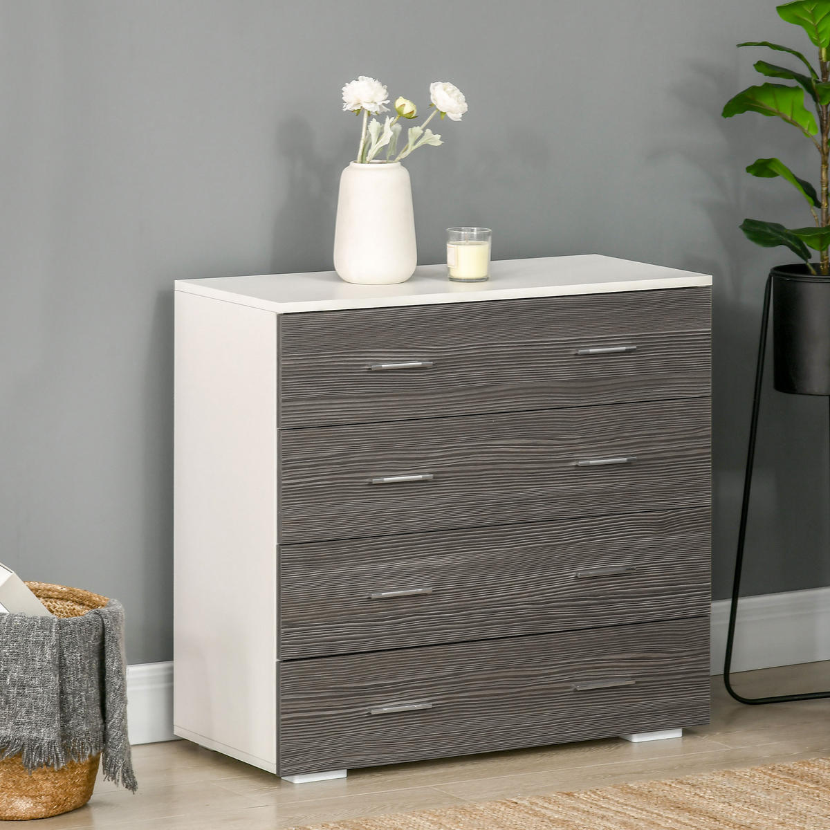 KOMMODE Weiß und Grau 76/35/72 cm - Grau, Holzwerkstoff (76/72/35cm) - PANGIVO