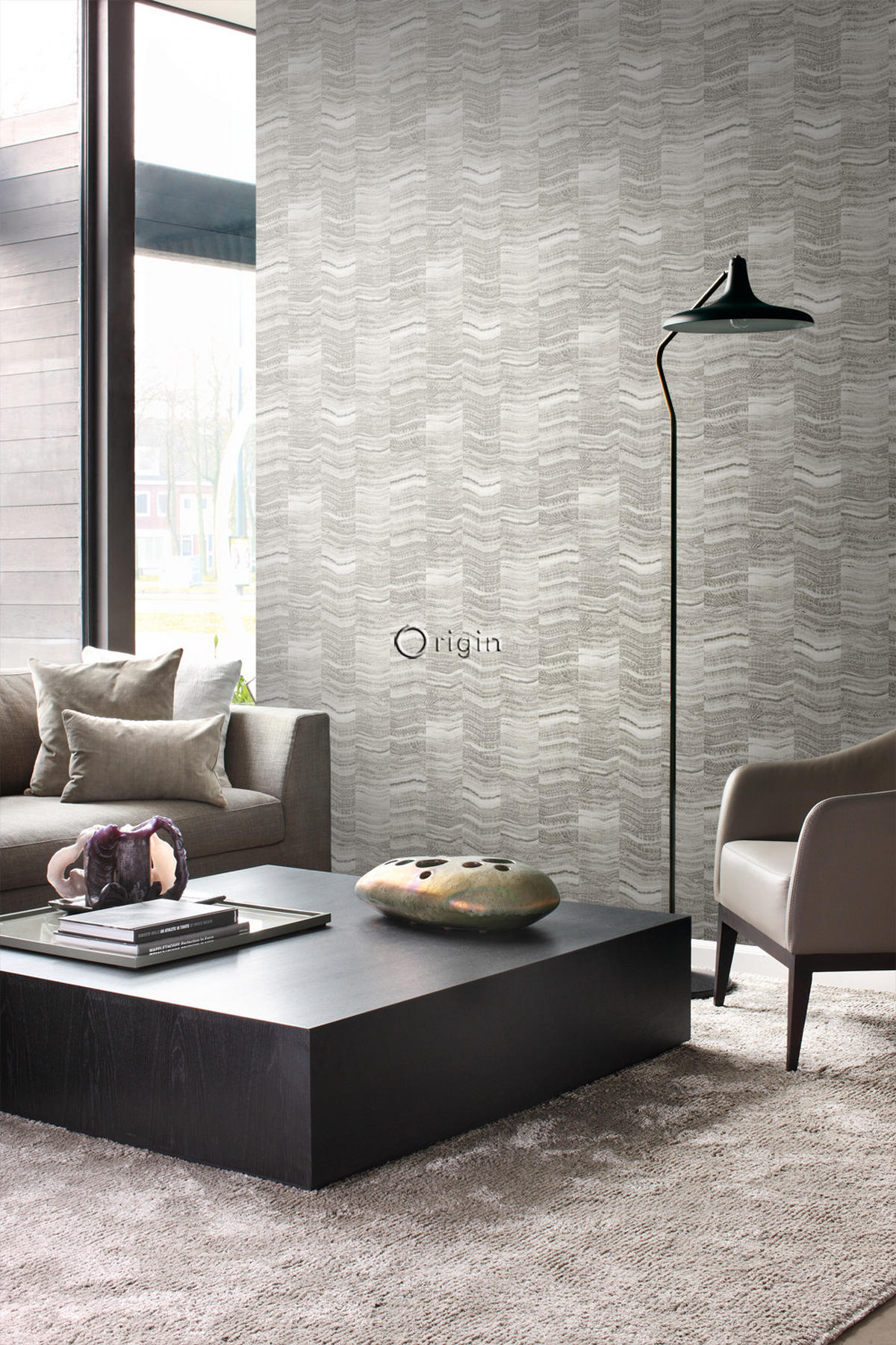 TAPETE Zick-Zack-Mamorstreifen 53 cm x 10.05 m - Grau, Papier (53/1000cm) - Origin Wallcoverings