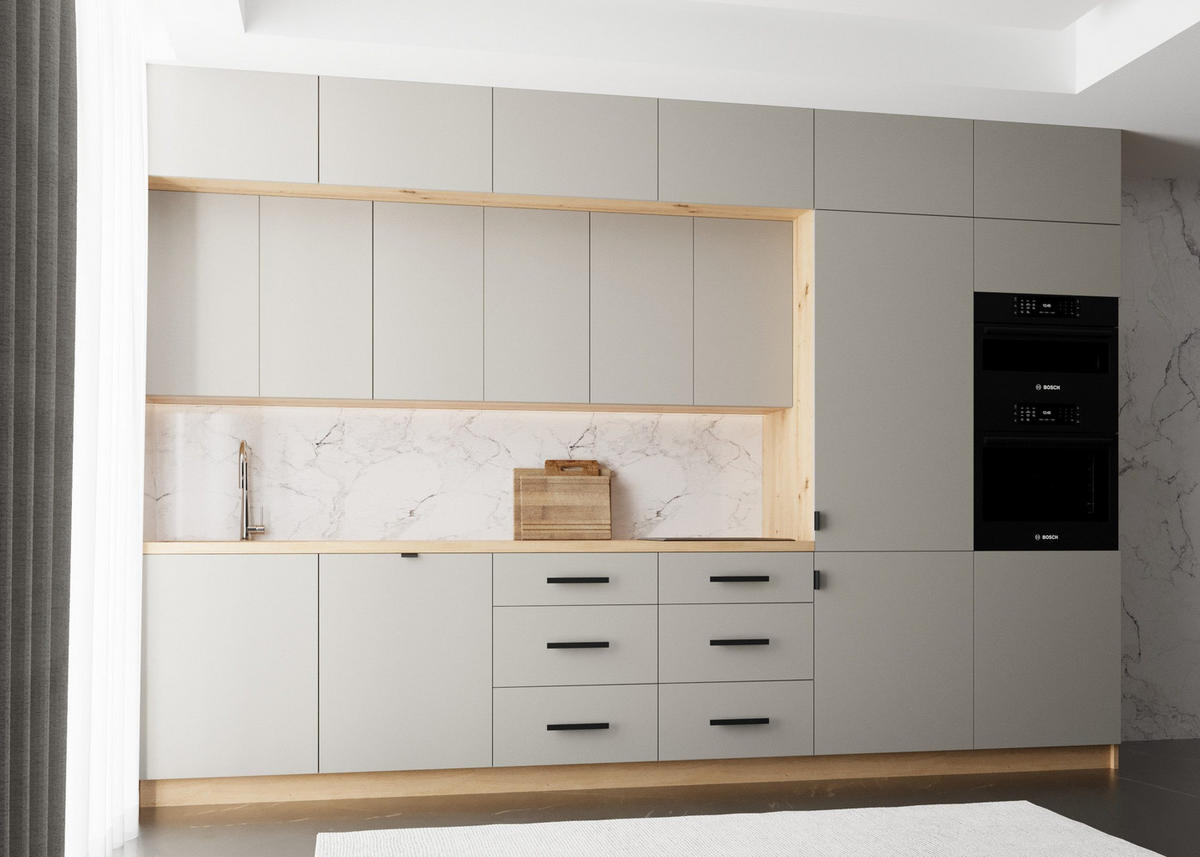 KÜCHENZEILE 360 cm - Nexa K50-G360 - in Beige / Matt - Beige/Schwarz, Holz/Metall (360/212/582cm) - ROYAL24_MARKT