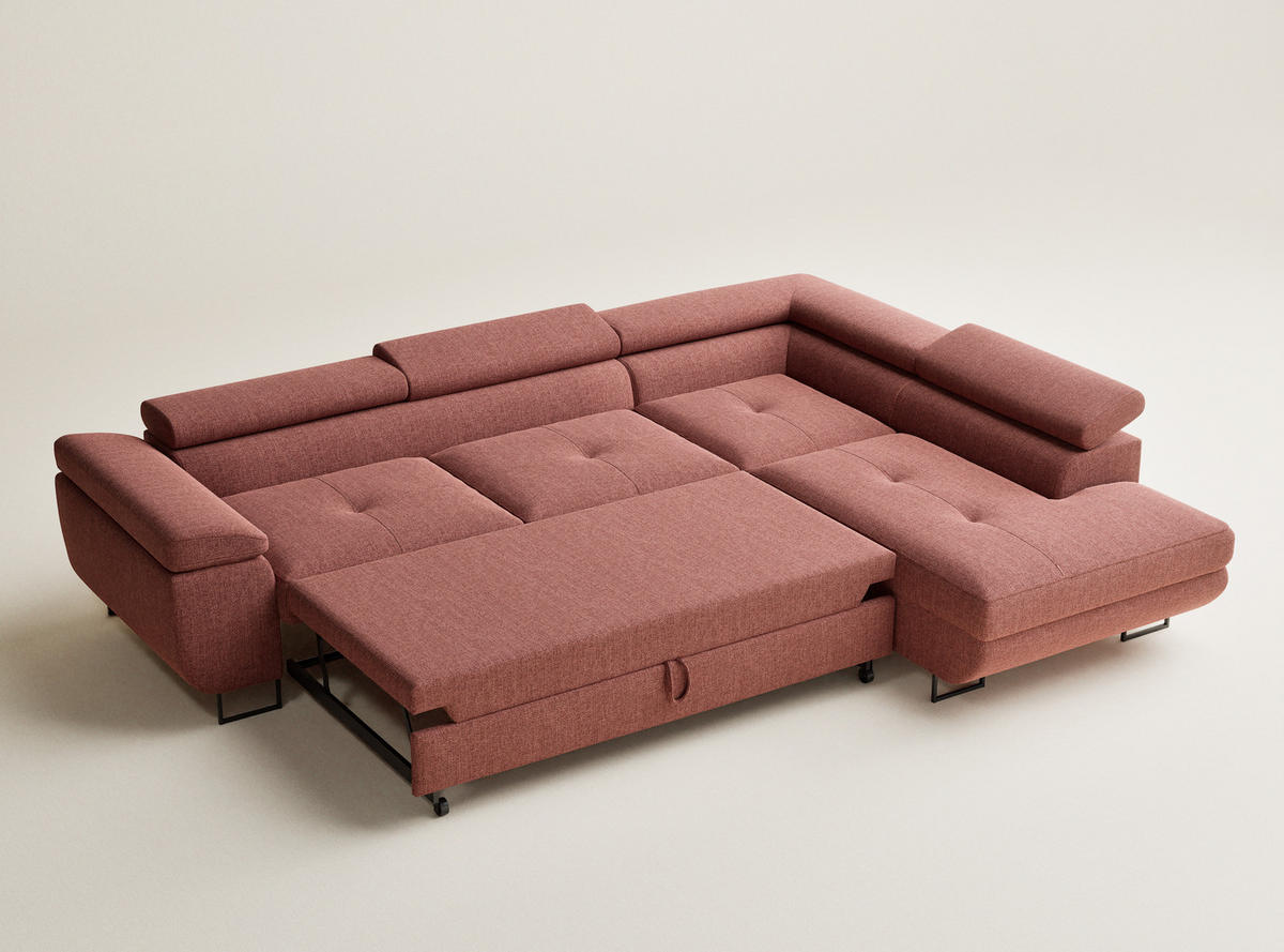 ECKSOFA Concord Korallenfarbe Webstoff - Rechts Seite - Koralle/Schwarz, Holz/Holzwerkstoff (277/203cm) - Maison de Reve