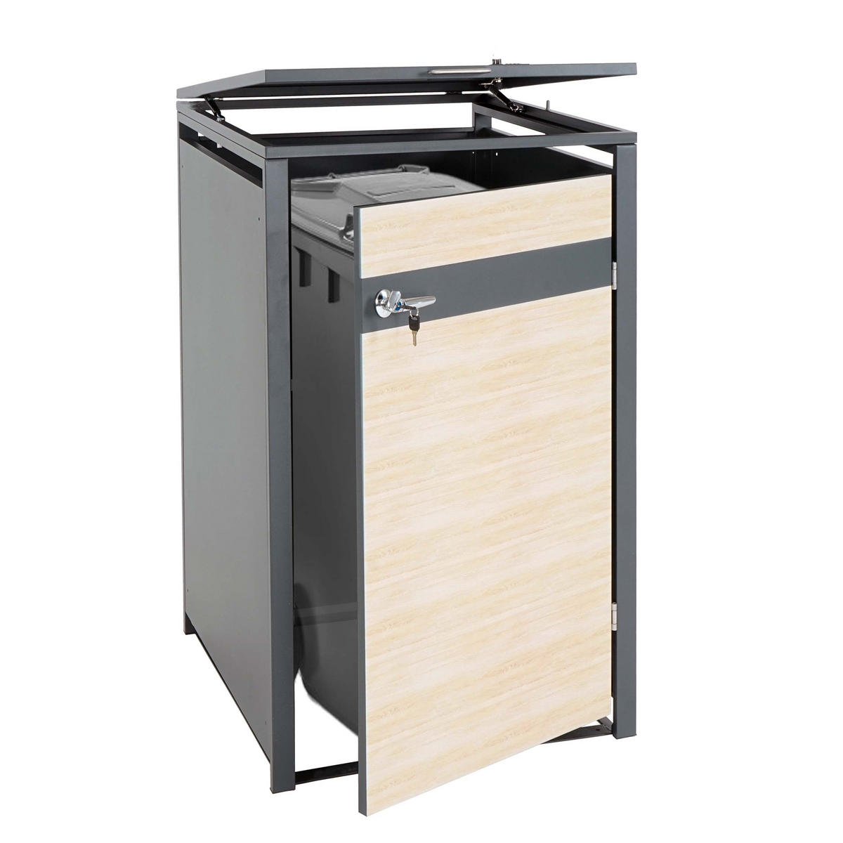 1ER MÜLLTONNENVERKLEIDUNG Buche Dekor - Buchefarben, Metall (68/117/80cm) - MCW