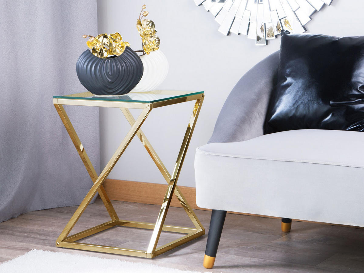 BEISTELLTISCH Glas Gold quadratisch 40/40 cm Beverly - Transparent/Goldfarben, Glas (40/40/55cm) - Beliani