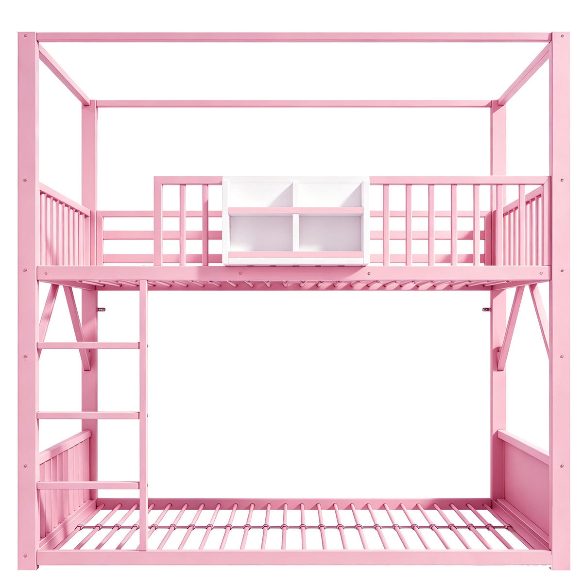 ETAGENBETT aus Metall und MDF 90x200 cm Rosa mit Dachkonstruktion, Regal und Seitentasche - Pink, Metall (90/200cm) - Modfu