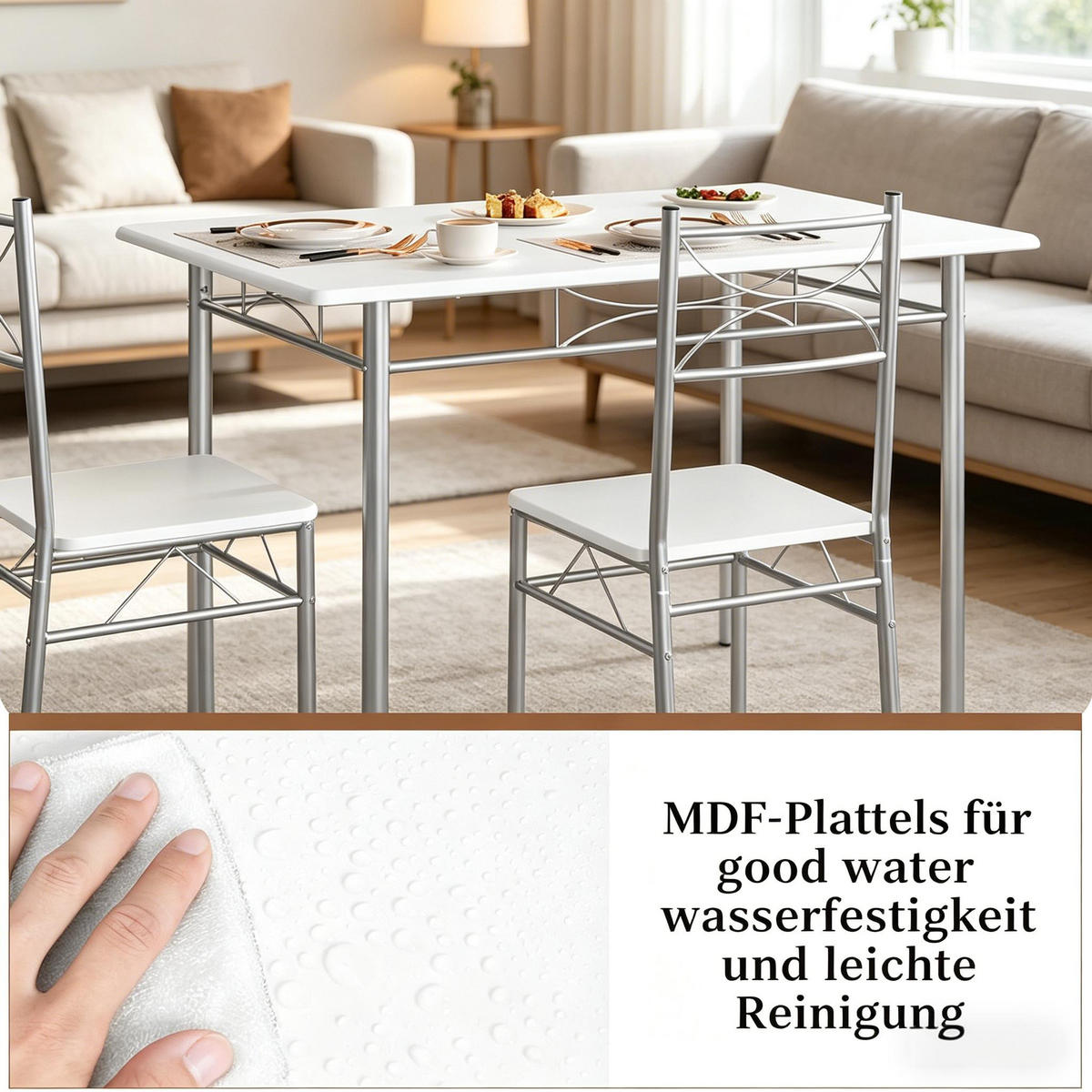 ESSGRUPPE DE-39312 110/70 cm Tisch mit 4 Stühlen Silber - Silberfarben, Metall (110/76/70cm) - ComfortXL