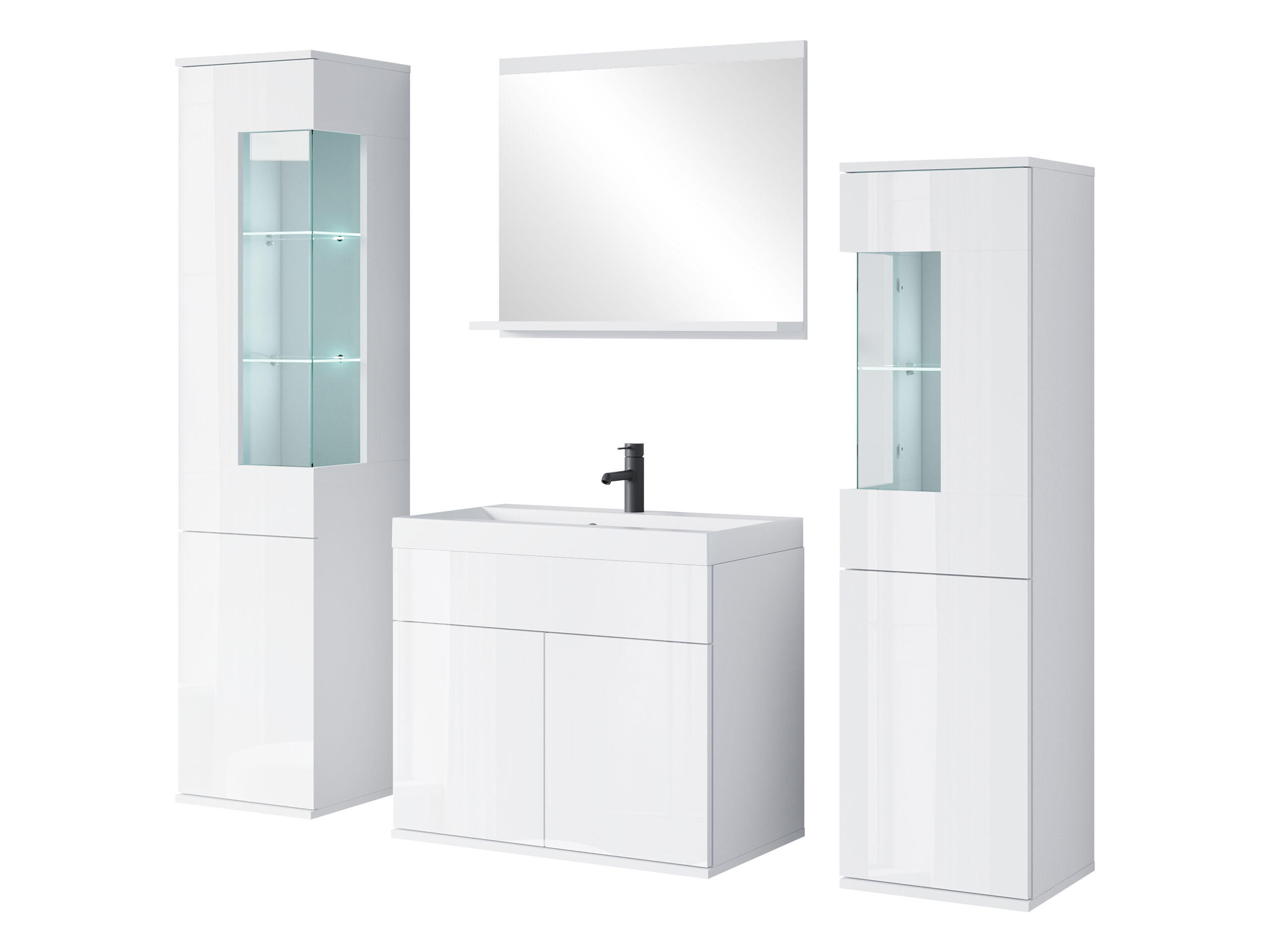 BADMÖBEL-SET Nairobi mit weißer LED Beleuchtung - Weiß Hochglanz/Weiß, Holzwerkstoff (31/133/31cm) - MIRJAN24