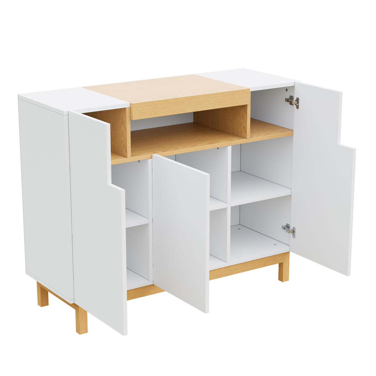 SIDEBOARD 3 Türen mit offenem Regal Wohn- und Esszimmer - Weiß/Naturfarben, Holzwerkstoff (120.5/96/42cm) - EVRYAE