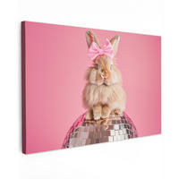 LEINWANDBILD Schleife - Discoball - Kaninchen Gemälde 60x40 cm - Pink, Textil (60/40cm) - MuchoWow