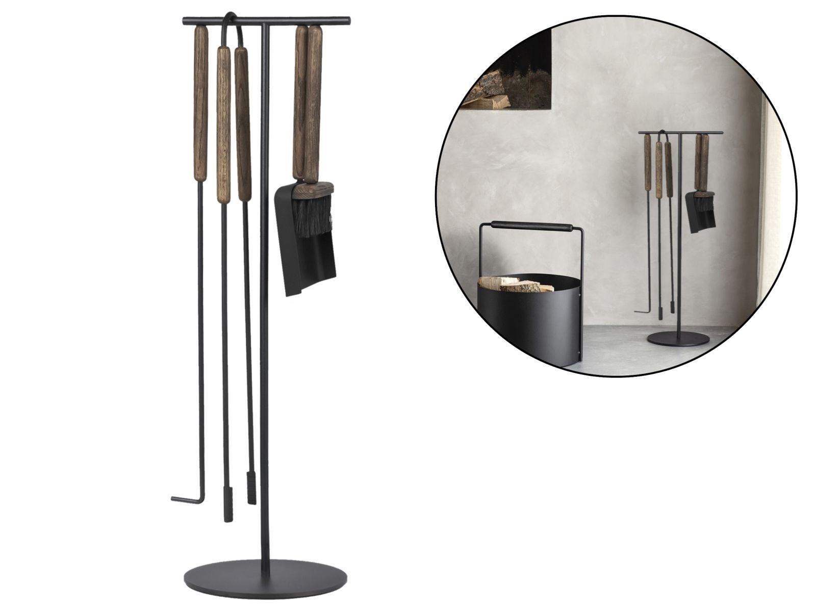 KAMINGARNITUR Ashi 5tlg oak Kaminbesteck Set - Braun, Metall (22/75/22cm) - Blomus