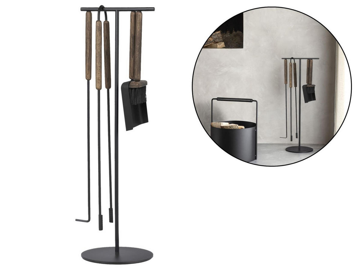 KAMINGARNITUR Ashi 5tlg oak Kaminbesteck Set - Braun, Metall (22/75/22cm) - Blomus