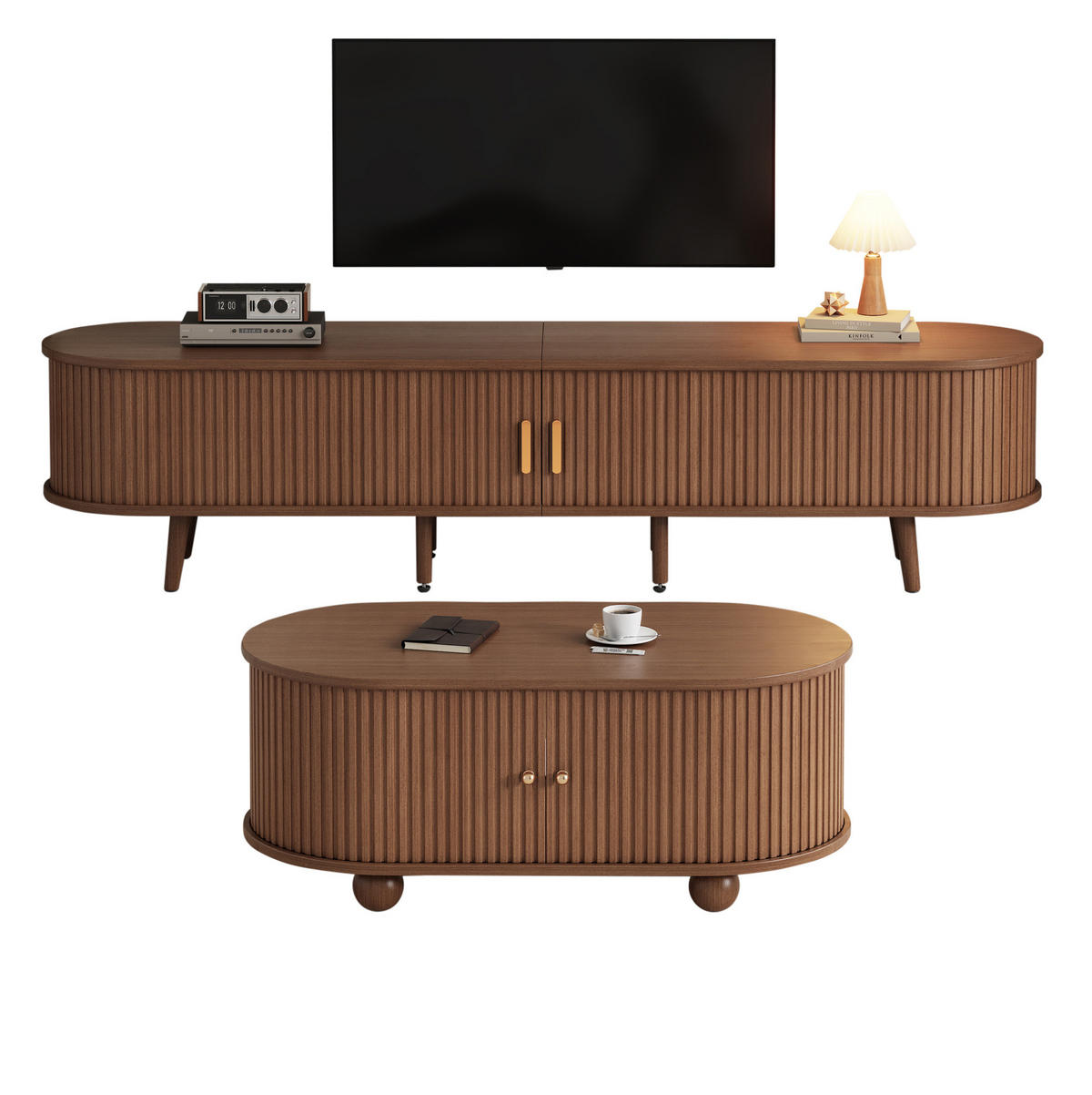 TV-ELEMENT mit Couchtisch Stauraum 2er-Set MDF Walnut - Braun, Holzwerkstoff (40/42/175.1cm) - Beauniv