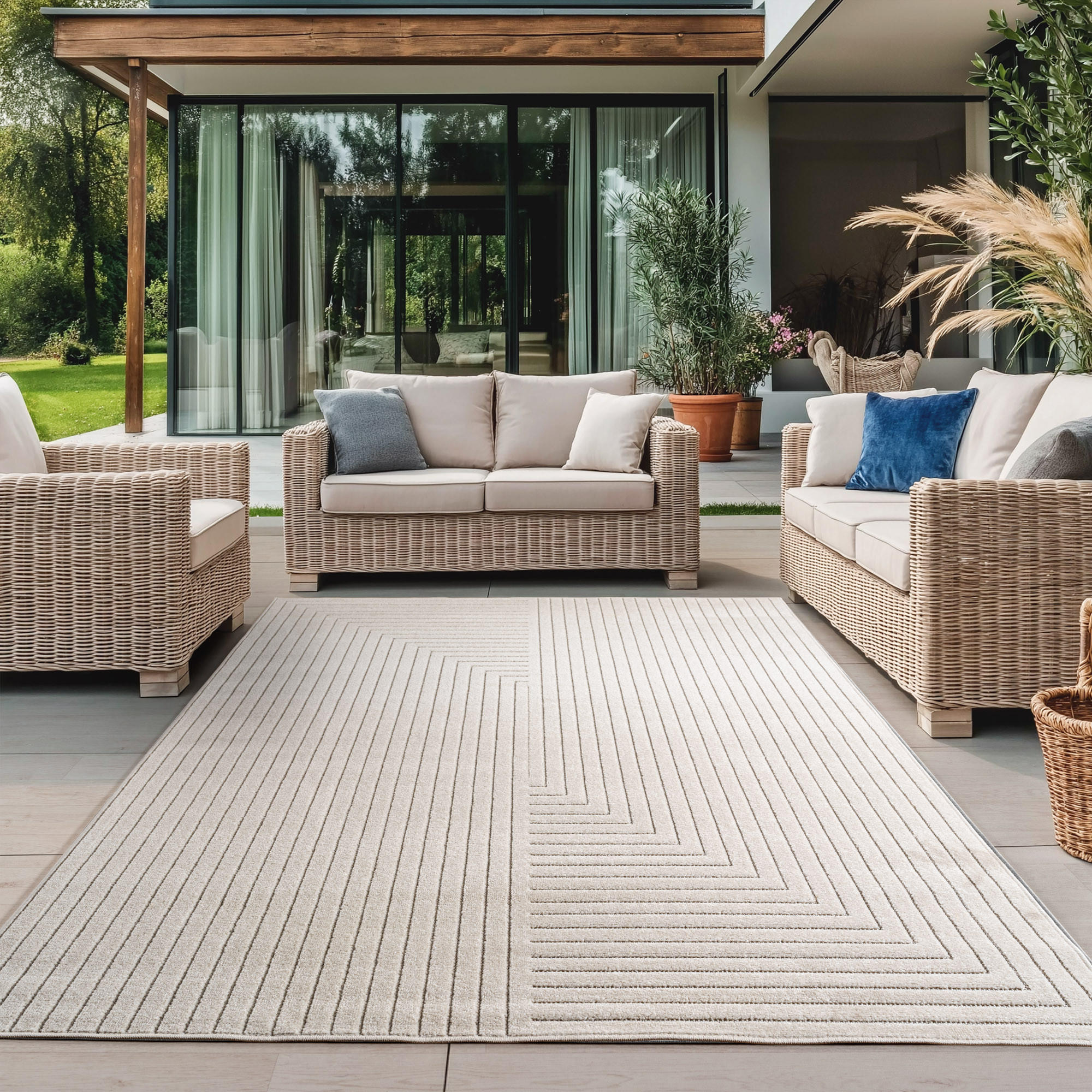 TEPPICH In-/Outdoor Kurzflor Skandinavisch Muster Polypropylen Terrasse Creme Rechteckig 120x170 - Creme, Textil (120/170cm) - KADIMA DESIGN