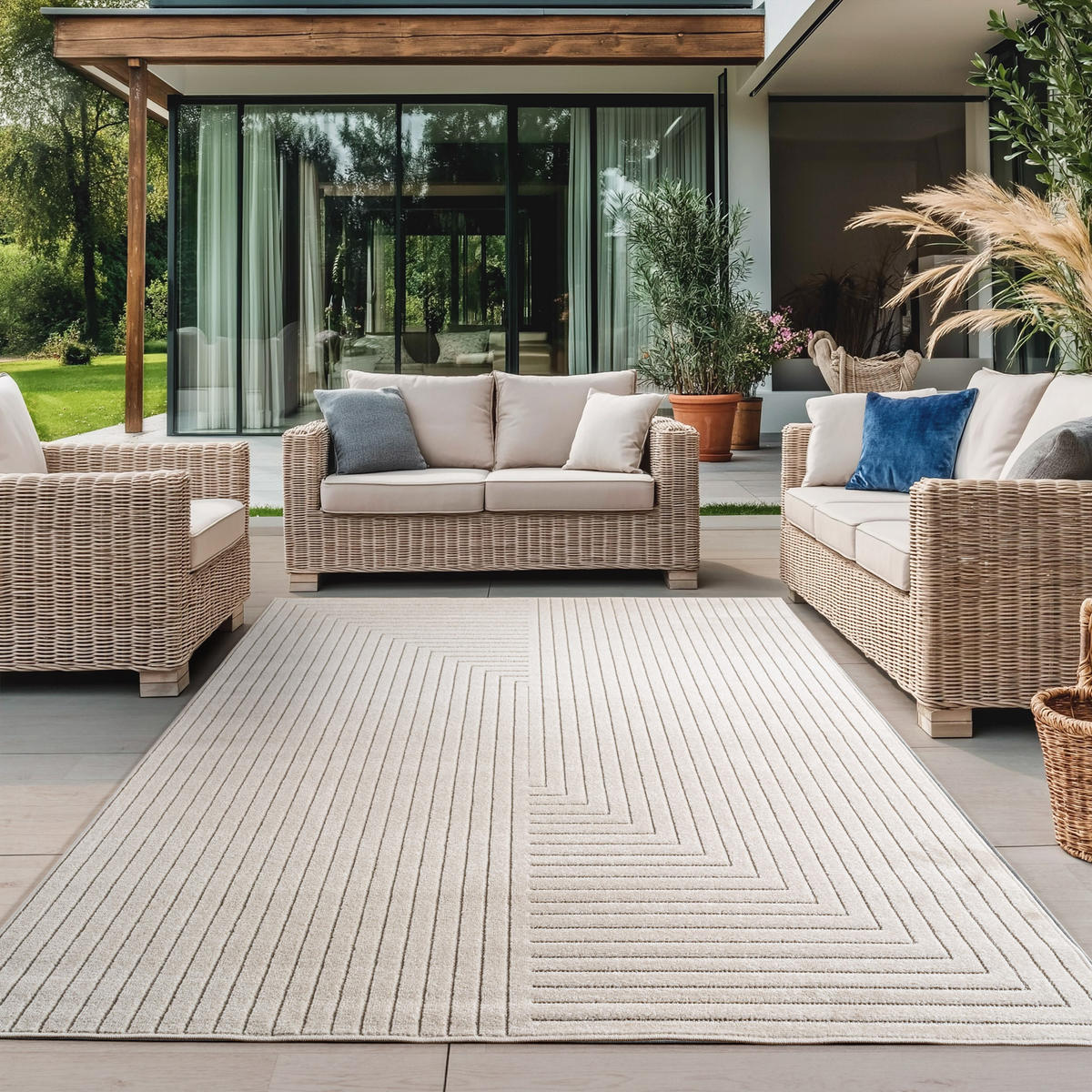 TEPPICH In-/Outdoor Kurzflor Skandinavisch Muster Polypropylen Terrasse Creme Rechteckig 160x230 - Creme, Textil (160/230cm) - KADIMA DESIGN