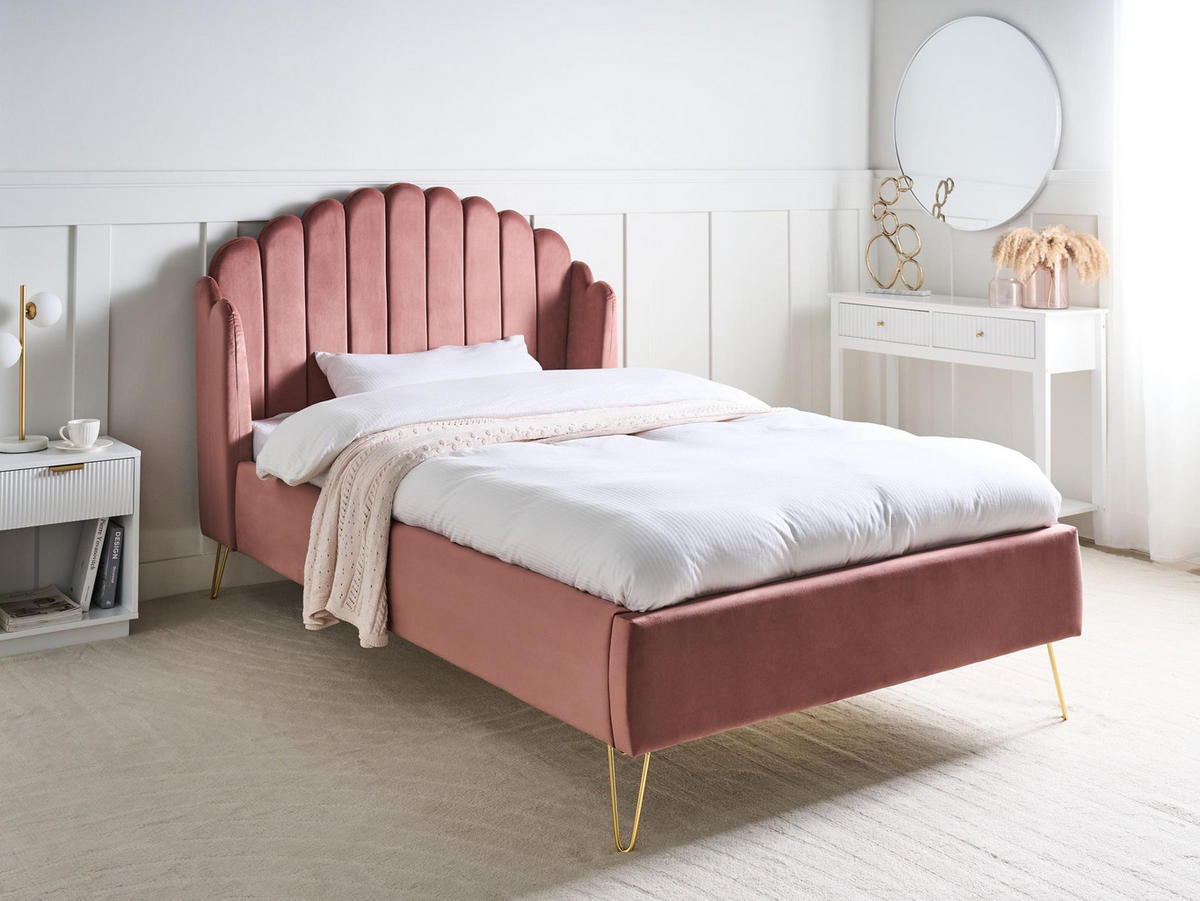 BETT mit Lattenrost 120/200 cm Rosa Ambillou - Pink/Goldfarben, Textil (120/200cm) - Beliani