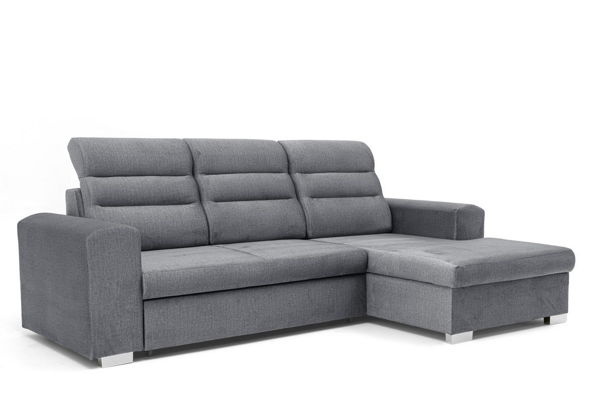 ECKSOFA CLOUD S Rechts mit Schlaffunktion 120x200 Velours Grau - Chromfarben/Grau, Holz/Kunststoff (260/155cm) - Muffo