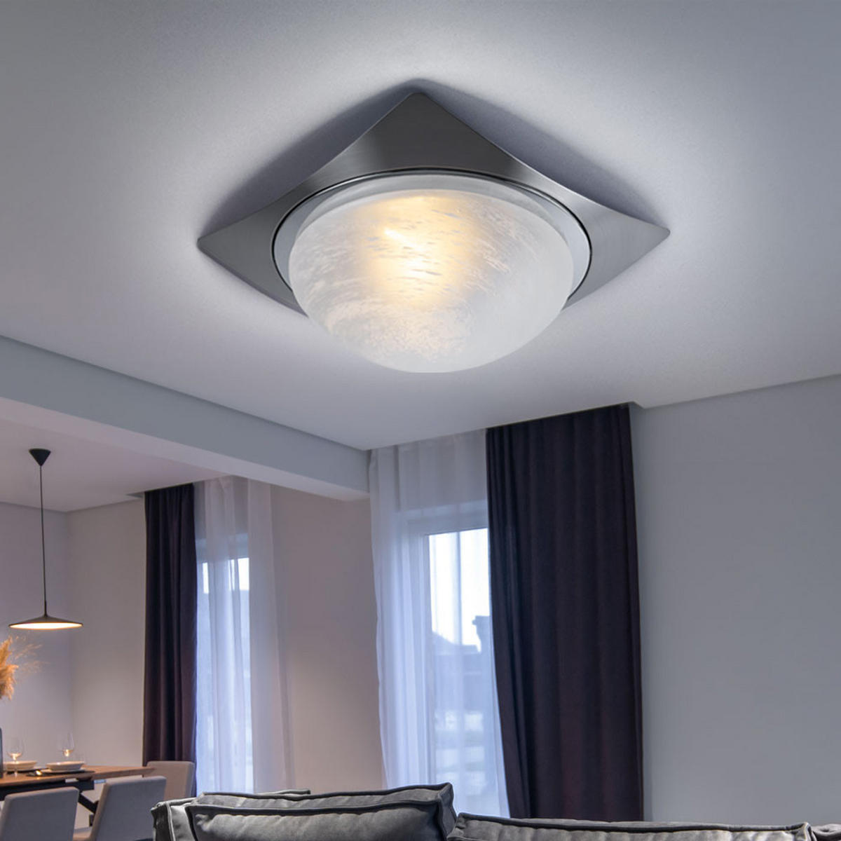 DECKENLEUCHTE Alabaster Schwarz gebürstet - Schwarz, Metall (26/26/26cm) - Esto