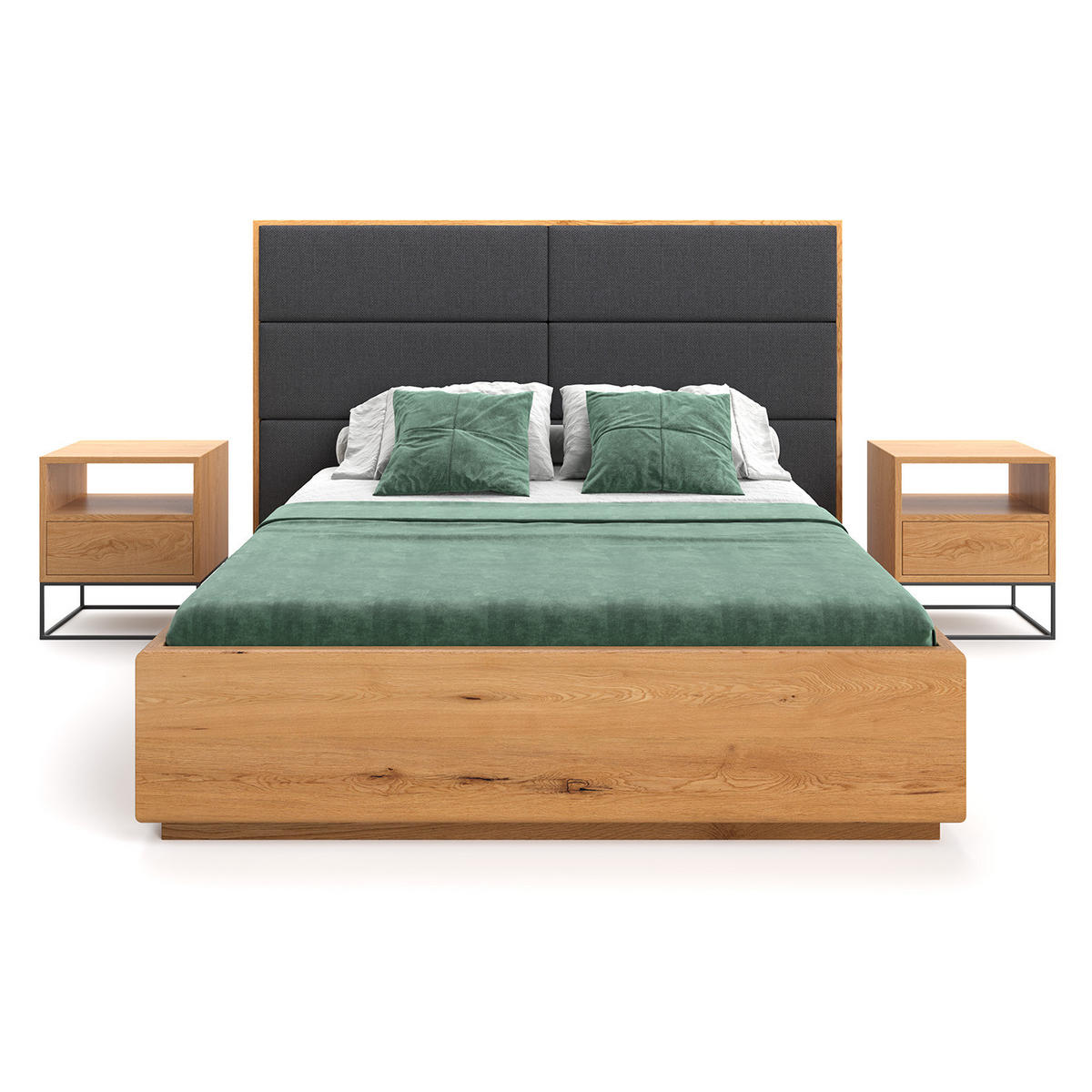 MASSIVHOLZBETT Dome aus Eiche mit Bettkasten 180x220 cm, Inari 94 (Dunkelgrau) - Eichefarben/Braun, Holz (180/220cm) - Danzz