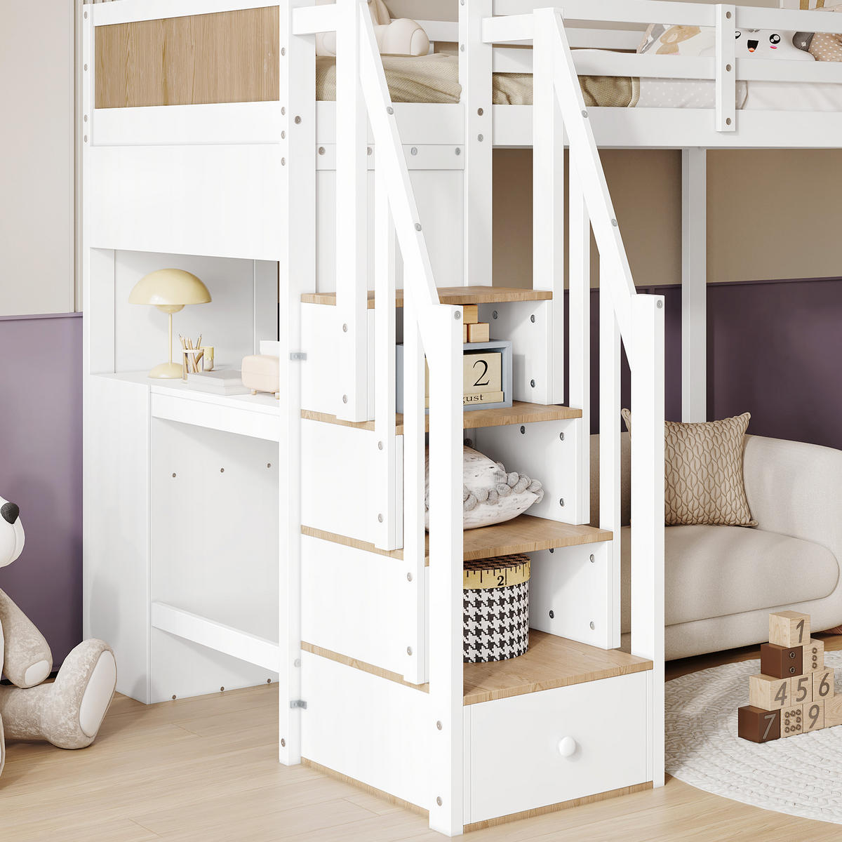 HOCHBETT 90x200cm mit 4-Stufen-Leiterschrank in Weiß+Natur - Weiß, Holz (90/200cm) - KOMHTOM