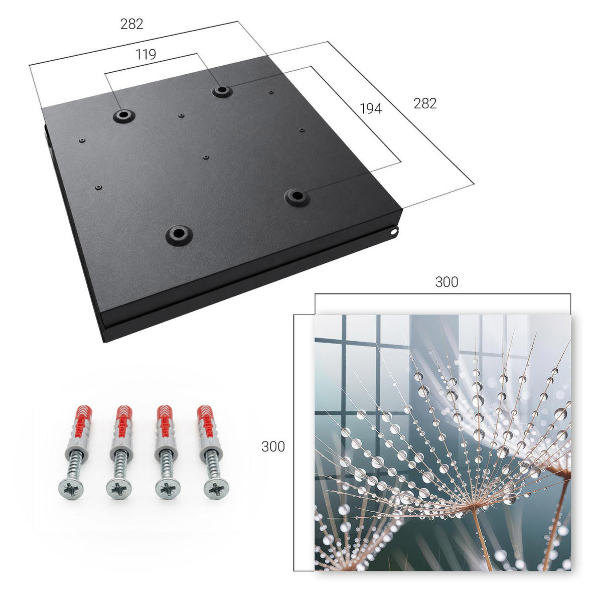 SCHLÜSSELBOX Schwarz 30x30 cm- Türöffnung nach rechts - Wassertropfen - Weiß, Metall (30/30/5cm) - TULUP