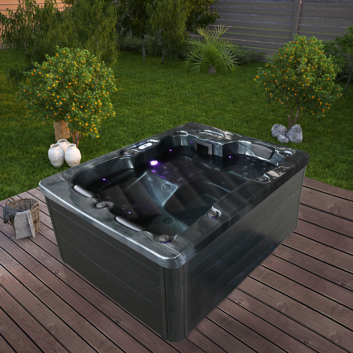 OUTDOOR Whirlpool BLACK MARBLE PURE - 210 x 160 cm für 3 Personen - Schwarz, Kunststoff (160/80/210cm) - Home Deluxe