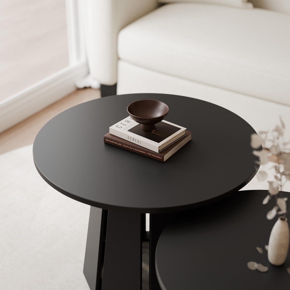 COUCHTISCH-SET VERDA, 2-teilig, Farbe Schwarz, Ø 57/67 cm - Schwarz, Holz (67/67/57cm) - Idohome