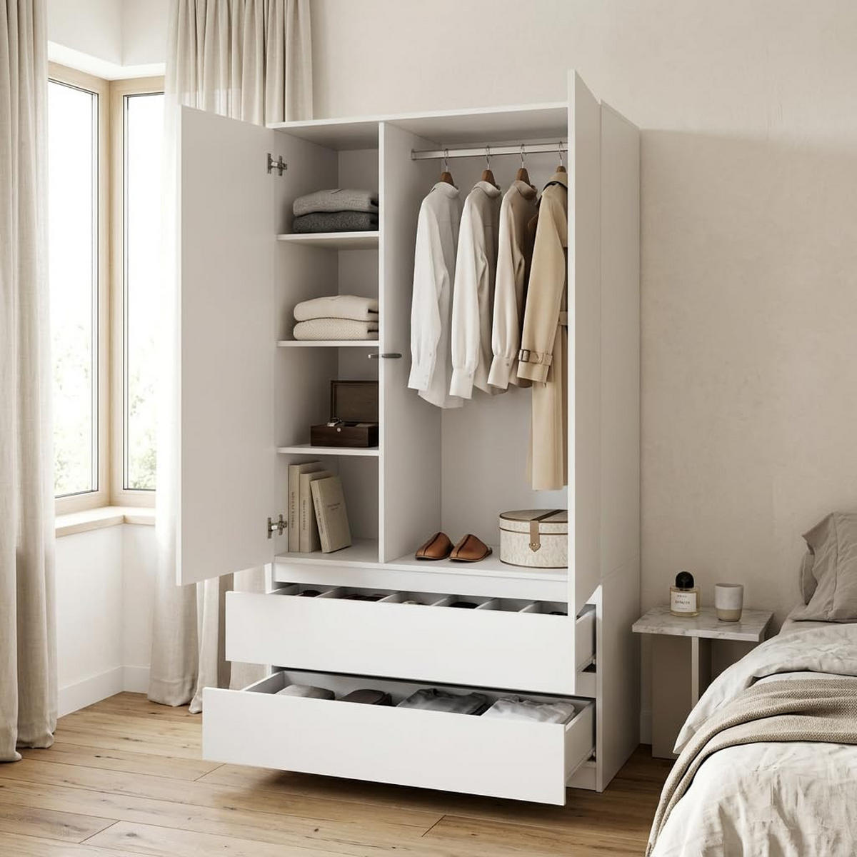 KLEIDERSCHRANK mit 2 Schubladen 90cm Anthrazit 180x90x50 cm - Anthrazit, Holzwerkstoff (90/180/50cm) - Mobelsta