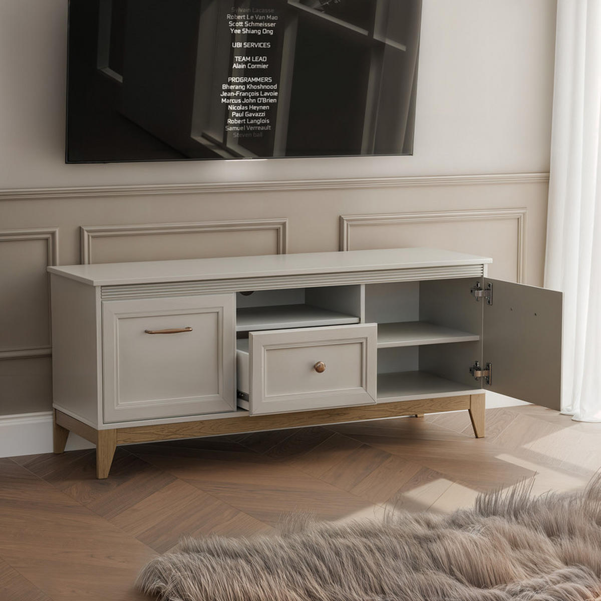 TV-LOWBOARD DIUNA 136 cm, Kaschmir - Kaschmir/Goldfarben, Holzwerkstoff/Metall (135.5/61.5/40.5cm) - Idohome