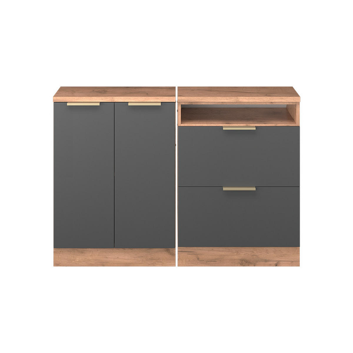 KUHINJSKI ORMAR ZA KOSINE KROVA R-Line Antracit-Zlatna 120 cm Set od 2 korpusa ormara, dubina 60 cm - hrast medunac/antracit, drvni materijal (120/83.8/60cm) - Vicco