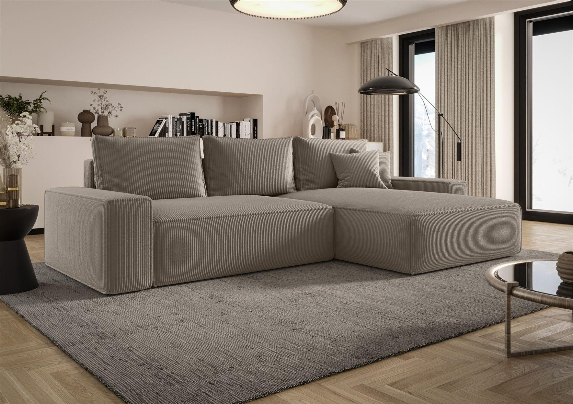 ECKSOFA Walken Mit Schlaffunktion - Hellbraun, Holzwerkstoff/Textil (280/185cm) - Fun Möbel