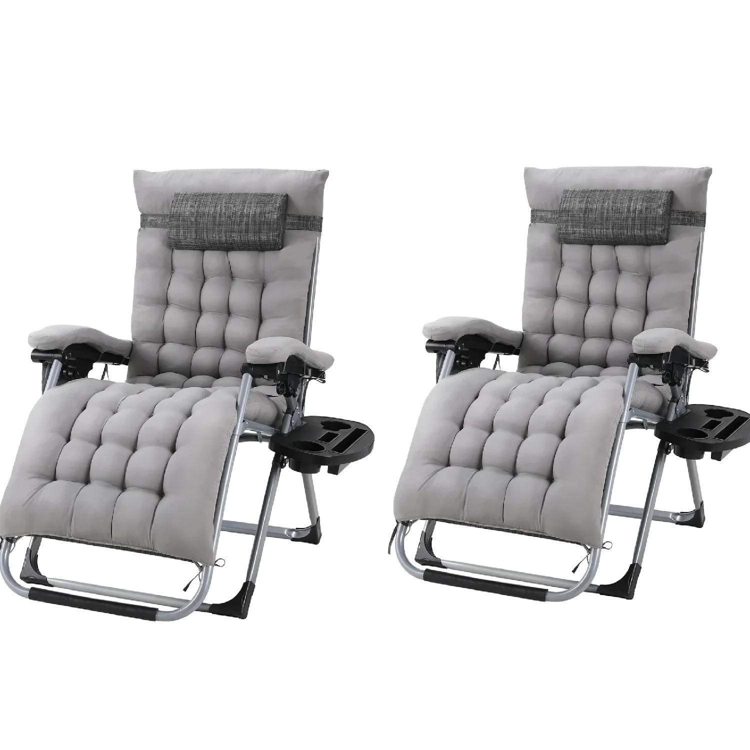SONNENLIEGE 2er-Set Klappbar Grau mit Baumwollkissen - Grau, Textil/Metall (68/110/73cm) - Kaket