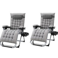 SONNENLIEGE 2er-Set Klappbar Grau mit Baumwollkissen - Grau, Textil/Metall (68/110/73cm) - Kaket
