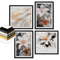 WANDBILDER 4er-Set - 50x50 cm & 40x60 cm Schwarzer Rahmen - Blumen Marmor weiß schwarz - Schwarz, Kunststoff (50/50cm) - ArtPrintCave