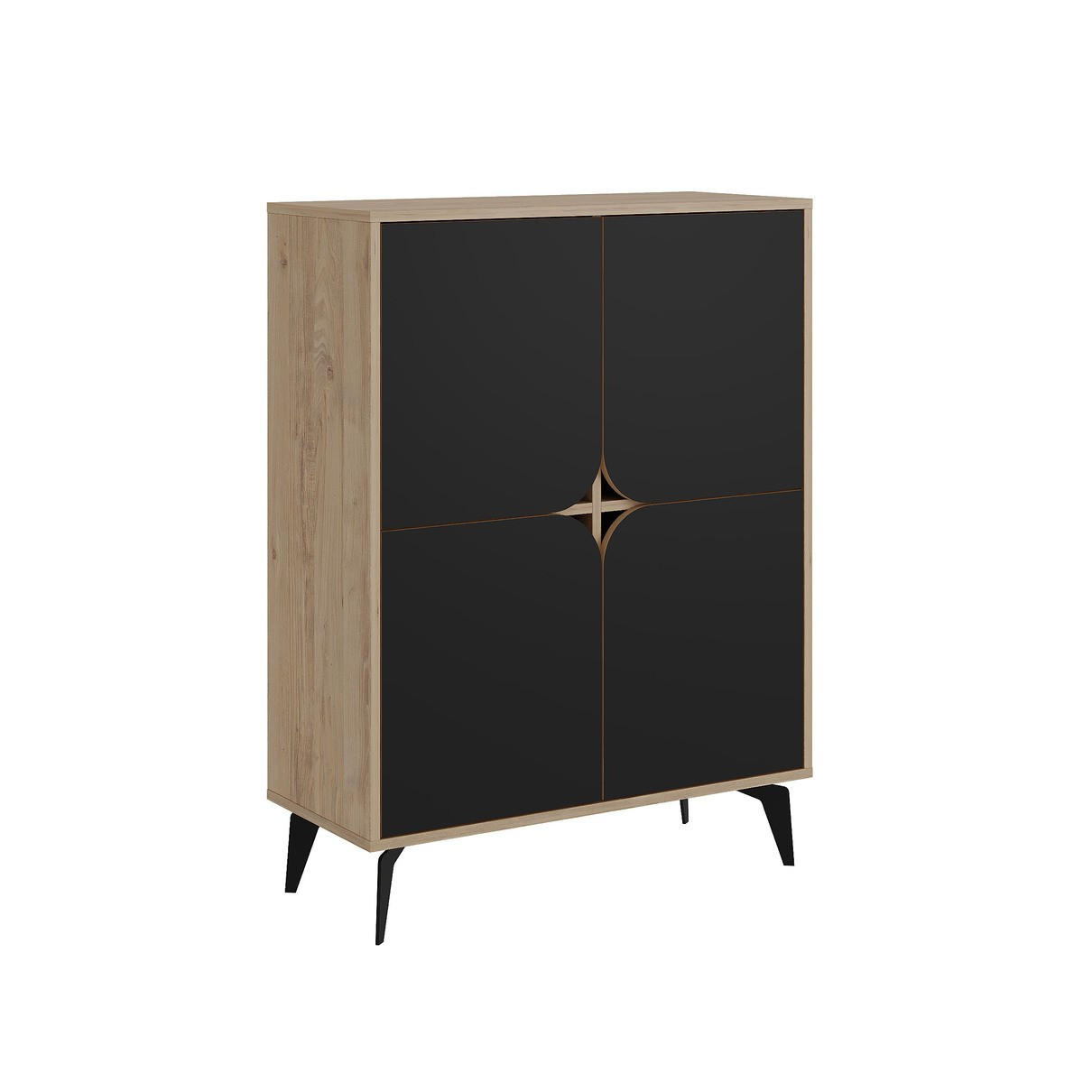 HIGHBOARD mit 4 Türen und Metallfüßen Flora - 90/38/120 cm - Schwarz, Holzwerkstoff (38/120/16cm) - Calicosy