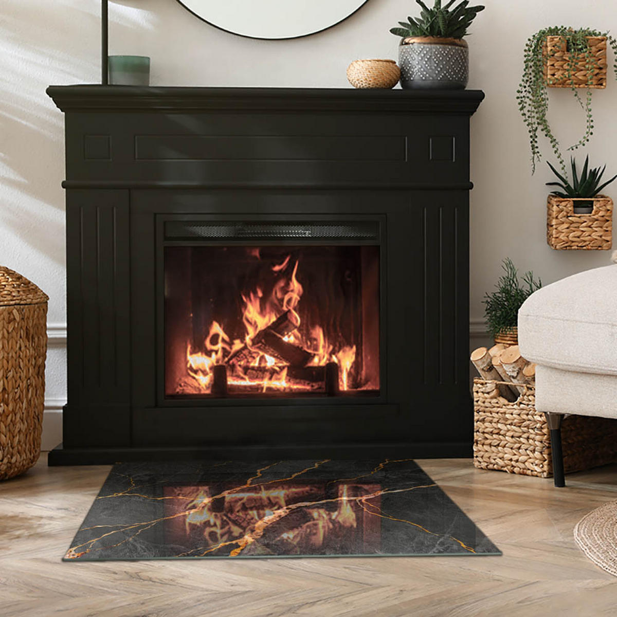 GLASPLATTE für Kamin 80x60 cm Schwarz - Schwarz, Glas (80/60/0.4cm) - ArtPrintCave