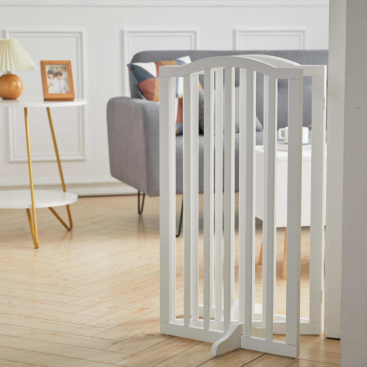 SCHUTZGITTER Gewölbt 3-Paneele Faltbar Freistehend MDF Weiß - Weiß, Holzwerkstoff (46/1.8cm) - Livingandhome