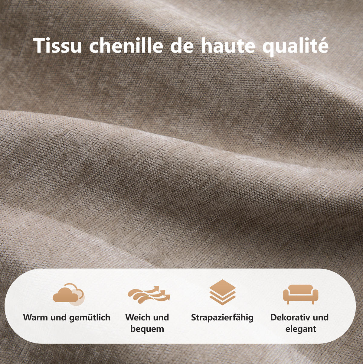 ECKSOFA in Taupe aus Chenille mit Fußstütze, ohne Montage - Taupe, Textil (171/281cm) - Flora Grace