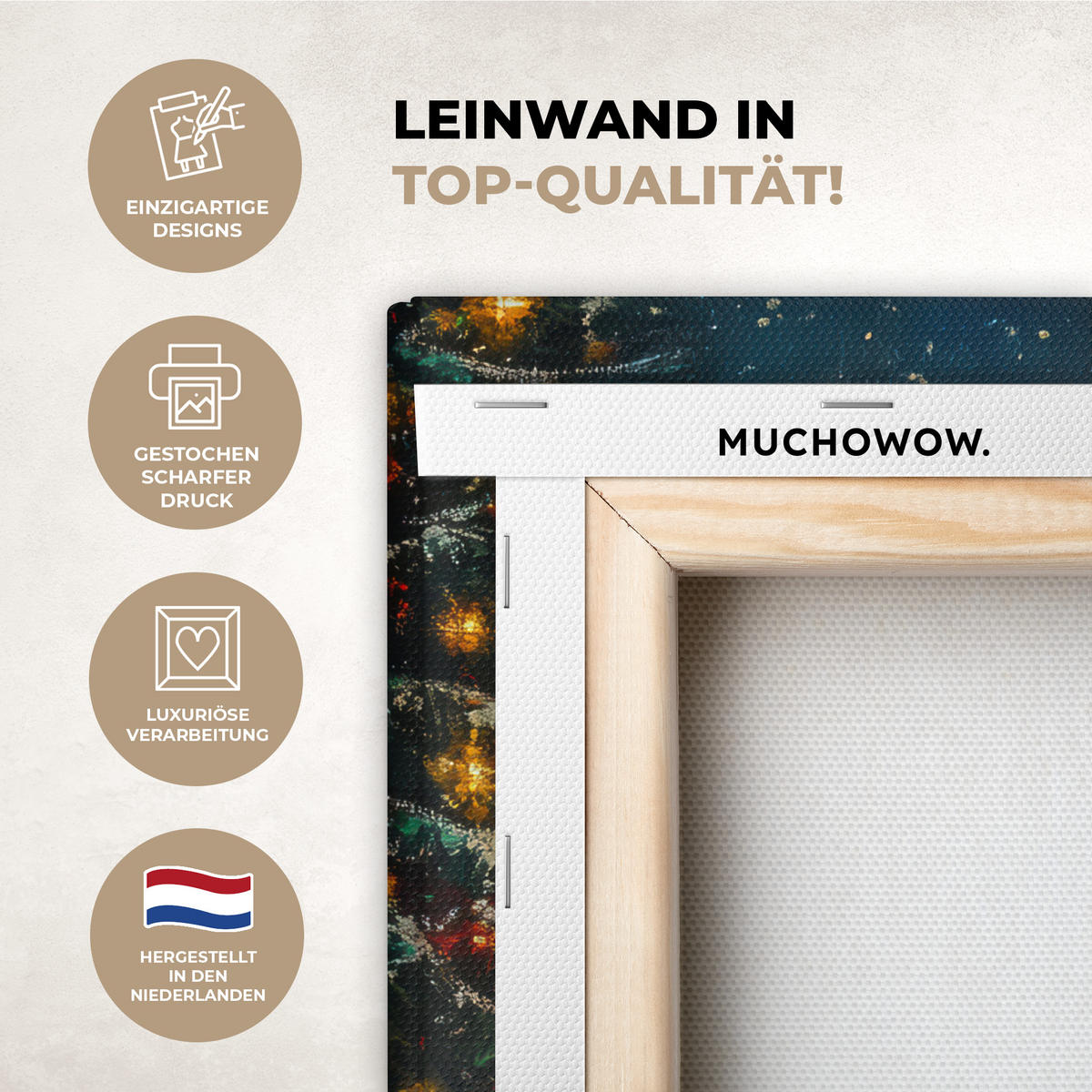 LEINWANDBILD Weihnachtsmann - Weihnachten - Winter - Weihnachtsbaum Deko Wohnzimmer 20x20 cm - Bordeaux, Textil (20/20cm) - MuchoWow