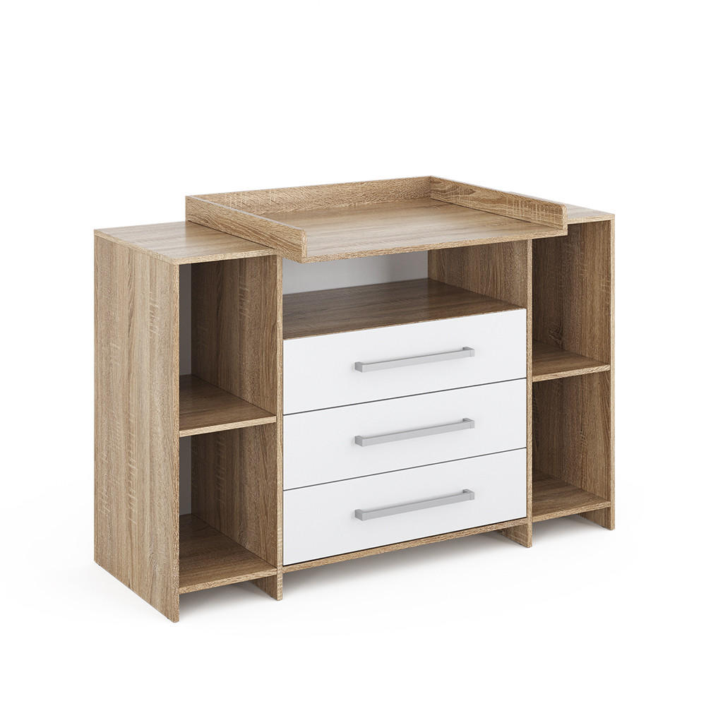 WICKELKOMMODE Oskar Sonoma 143 x 100 cm XL mit Schubladen - Weiß/Sonoma Eiche, Holzwerkstoff (143/100/70cm) - Vicco