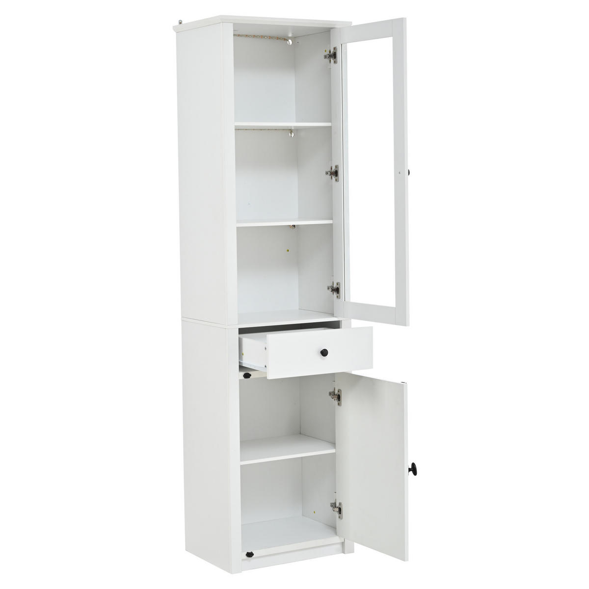 VITRINE LED Hochschrank Glas 200cm 2 Türen Schublade Weiß - Weiß, Holzwerkstoff (55/200/40cm) - FLIEKS