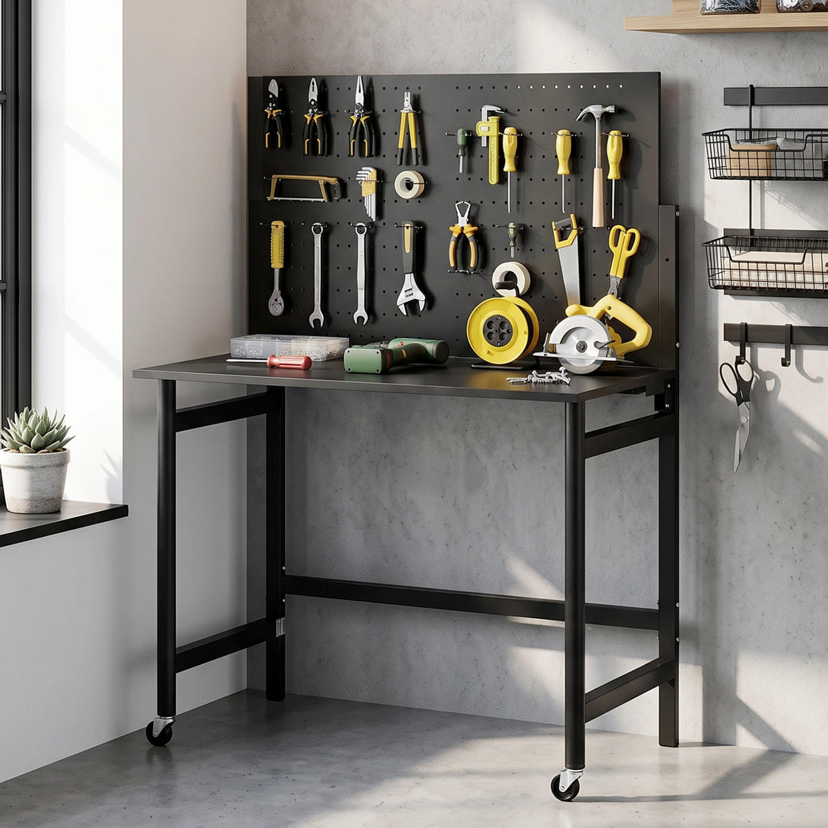 WERKBANK MDF Schwarz - Schwarz, Metall (62/143.5/115cm) - HOMCOM