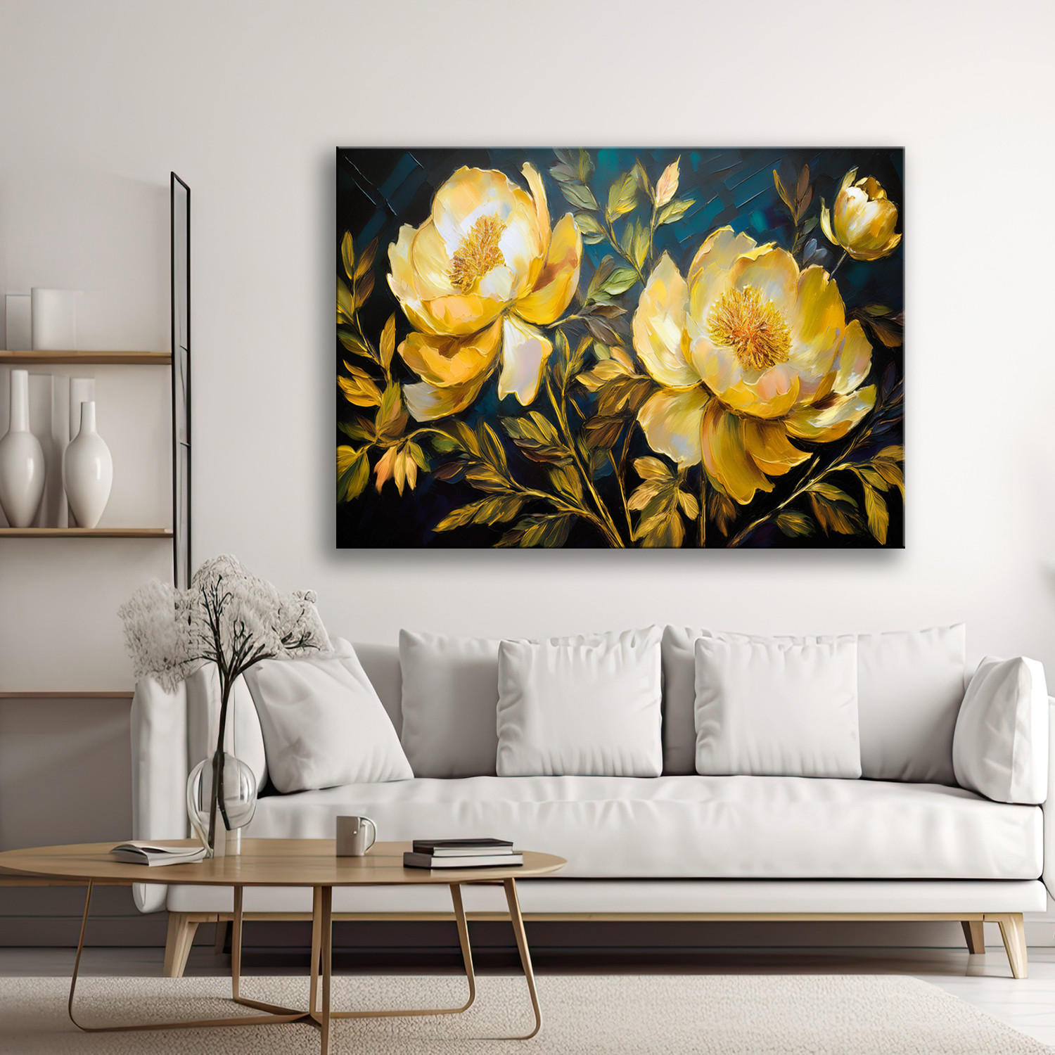 WANDBILD moderne blumen der gelben pfingstrosen - Goldfarben, Textil (60/40cm) - Feeby