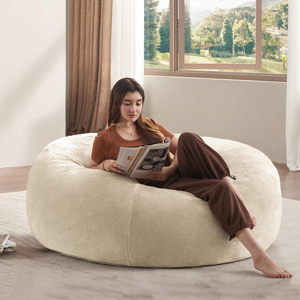 SITZSACK 130x120x60cm Bequemer Lesesessel für Erwachsene - Beige, Textil (120/28/130cm) - Raelunyi