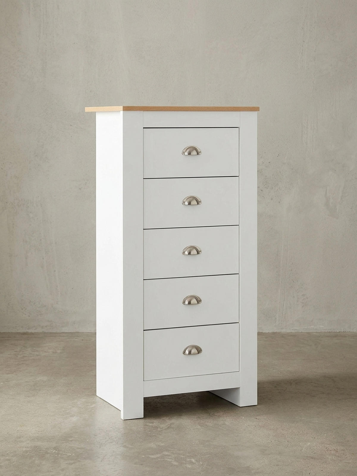 KOMMODE – Eiche/Weiß, 5 Schubladen, melaminbeschichtet - Weiß, Holz/Metall (53/114/39cm) - KADIMA DESIGN